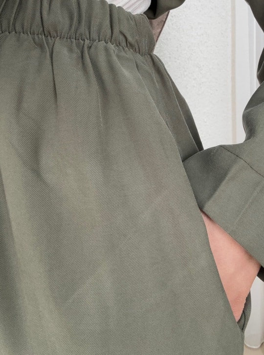 Sanem Metal Düğmeli Şallı Pantolonlu Takım-NA3443 Haki