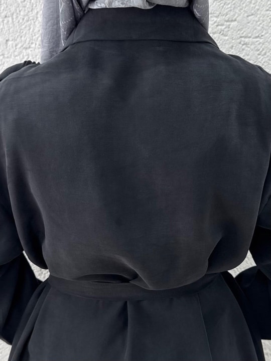 Sanem Metal Düğmeli Şallı Pantolonlu Takım-NA3443 Siyah