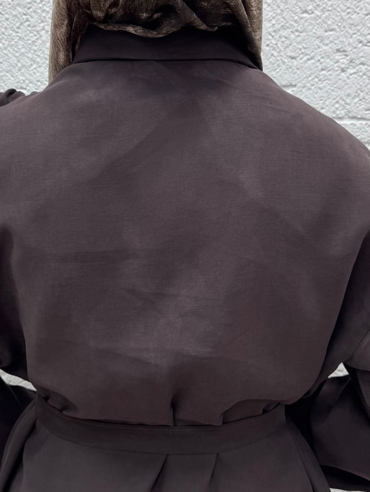 Sanem Metal Düğmeli Şallı Pantolonlu Takım-NA3443 Kahve