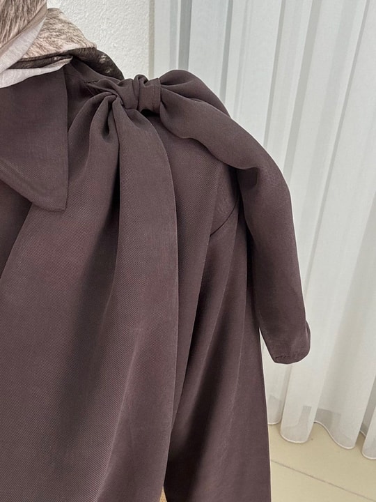 Sanem Metal Düğmeli Şallı Pantolonlu Takım-NA3443 Kahve