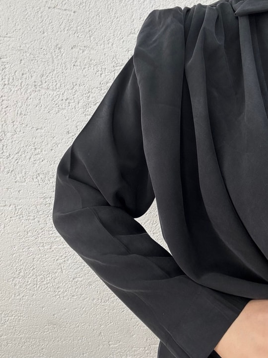 Sanem Metal Düğmeli Şallı Pantolonlu Takım-NA3443 Siyah
