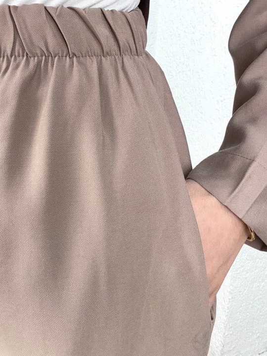 Sanem Metal Düğmeli Şallı Pantolonlu Takım-NA3443 Vizon