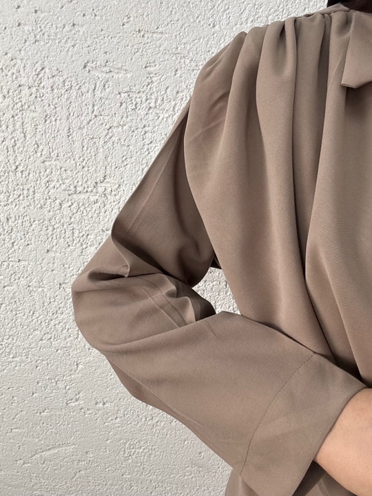 Sanem Metal Düğmeli Şallı Pantolonlu Takım-NA3443 Vizon