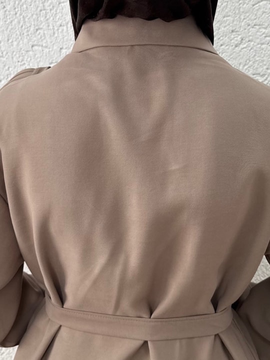 Sanem Metal Düğmeli Şallı Pantolonlu Takım-NA3443 Vizon