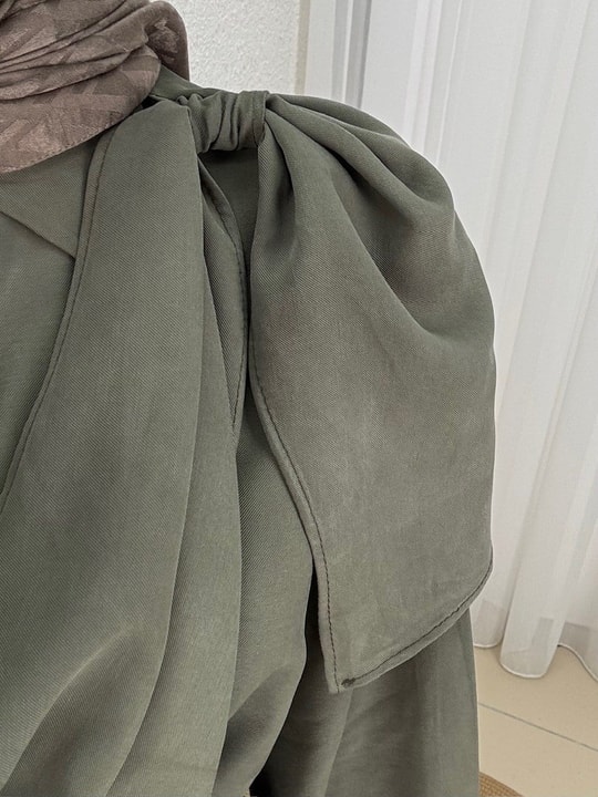 Sanem Metal Düğmeli Şallı Pantolonlu Takım-NA3443 Haki
