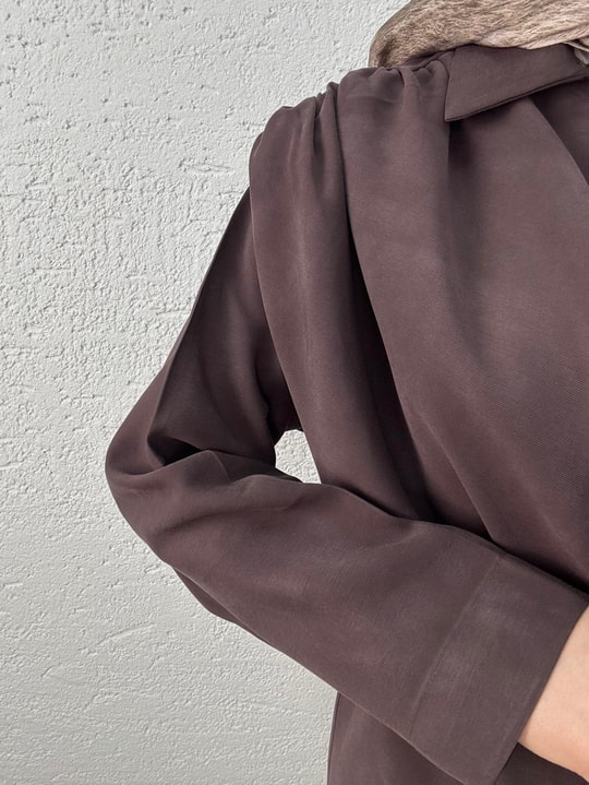 Sanem Metal Düğmeli Şallı Pantolonlu Takım-NA3443 Kahve