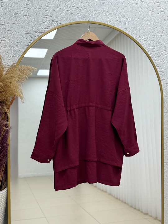 Saye Pelerinli Beli Tünelli Gömlek-BN4659 Bordo