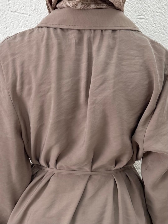 Seda Gizli Cepli Gold Düğmeli Ceketli Pantolonlu Takım-GS527 Vizon