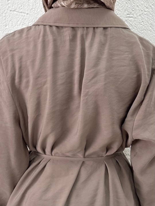 Seda Gizli Cepli Gold Düğmeli Ceketli Pantolonlu Takım-GS527 Vizon