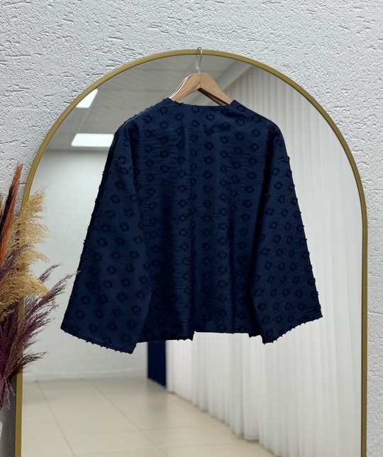 Şelale Püsküllü Bağlamalı Kimono-Zİ3141 Lacivert