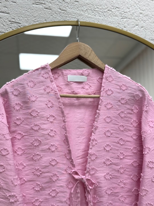 Şelale Püsküllü Bağlamalı Kimono-Zİ3141 Pembe