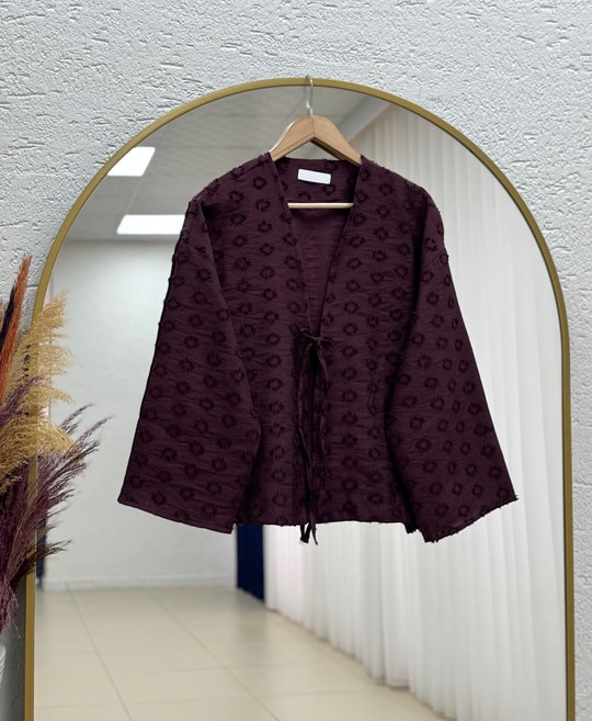 Şelale Püsküllü Bağlamalı Kimono-Zİ3141 Mürdüm