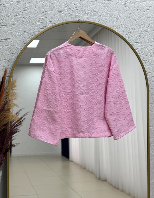 Şelale Püsküllü Bağlamalı Kimono-Zİ3141 Pembe