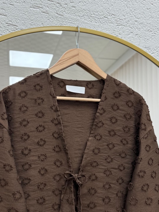 Şelale Püsküllü Bağlamalı Kimono-Zİ3141 Kahve