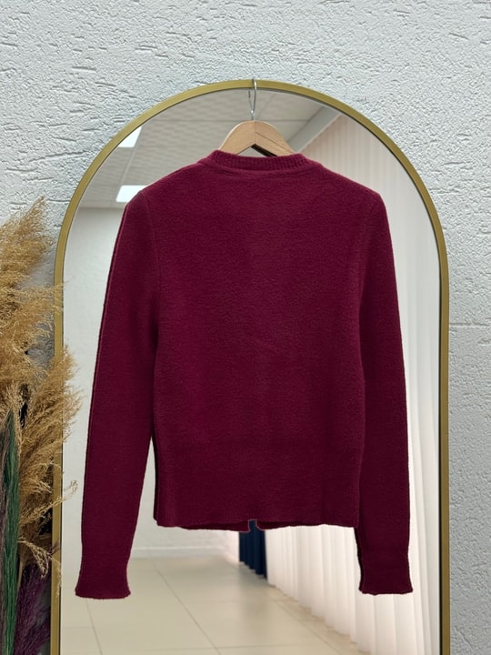 Selcan Mini Gold Düğmeli Altı Fitilli Triko Hırka-KR6030 Bordo