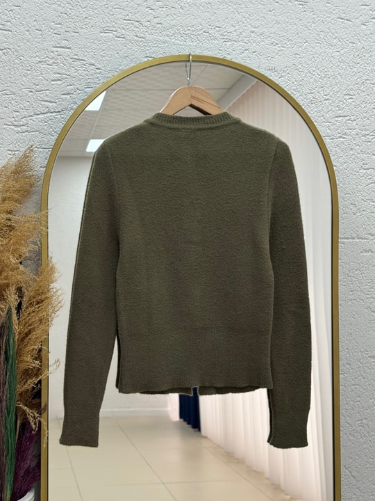 Selcan Mini Gold Düğmeli Altı Fitilli Triko Hırka-KR6030 Haki