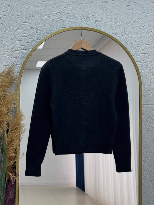 Selcan Mini Gold Düğmeli Altı Fitilli Triko Hırka-KR6030 Siyah