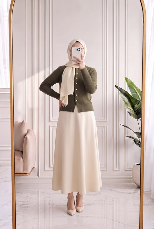 Selcan Mini Gold Düğmeli Altı Fitilli Triko Hırka-KR6030 Haki