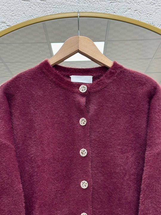 Seray Gold Düğmeli Uzun Peluş Hırka-KR6011 Bordo