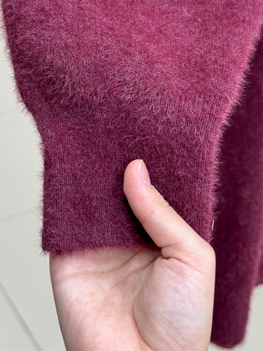 Seray Gold Düğmeli Uzun Peluş Hırka-KR6011 Bordo