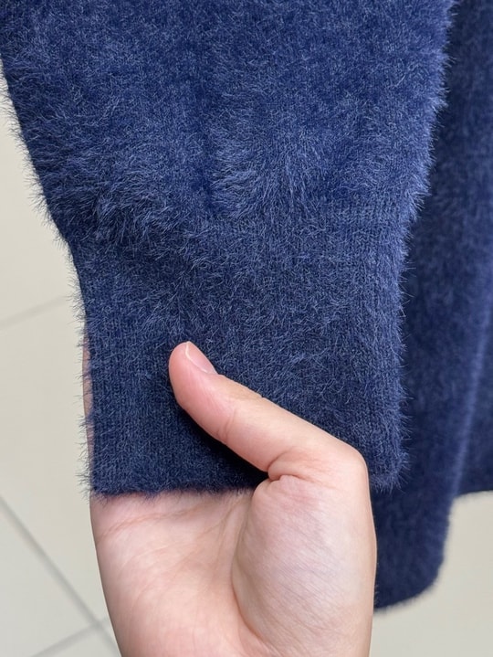 Seray Gold Düğmeli Uzun Peluş Hırka-KR6011 Lacivert