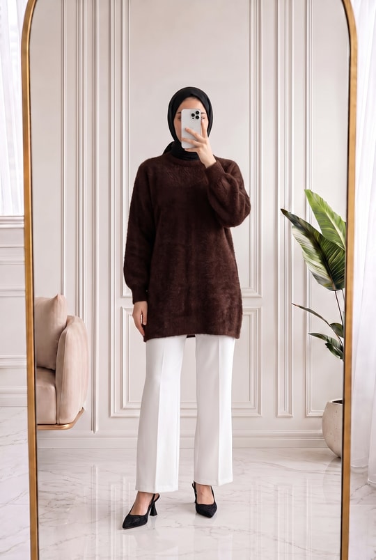 Sernaz Yumoş Tunik-KR6014 Kahve