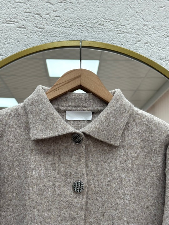 Seval Kol Ucu Ve Altı Çizgili Yakalı Triko Hırka-KR6004 Taş