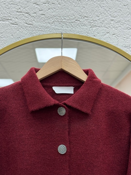 Seval Kol Ucu Ve Altı Çizgili Yakalı Triko Hırka-KR6004 Bordo
