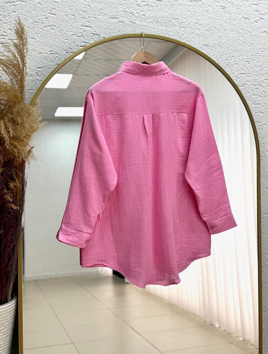 Sevina Tek Cepli Oversize Müslin Gömlek-NA854 Pembe
