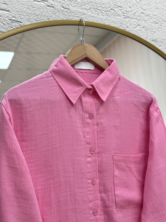 Sevina Tek Cepli Oversize Müslin Gömlek-NA854 Pembe