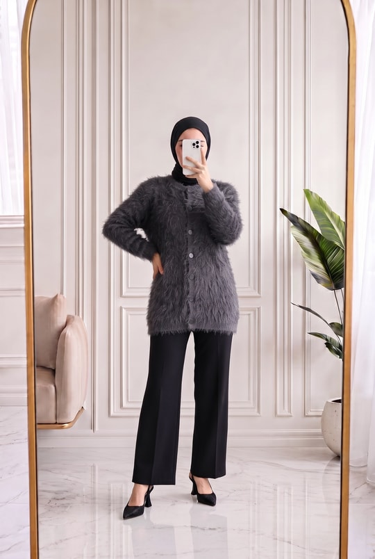 Şevkinaz Sakallı Yumoş Hırka-KR5039 Antrasit