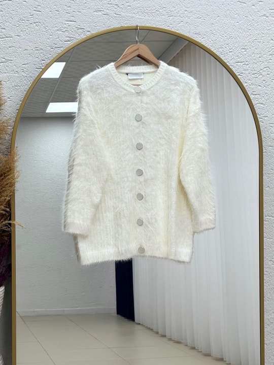 Şevkinaz Sakallı Yumoş Hırka-KR5039 Ekru