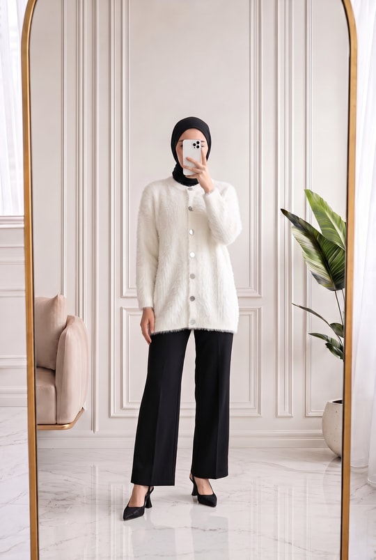 Şevkinaz Sakallı Yumoş Hırka-KR5039 Ekru