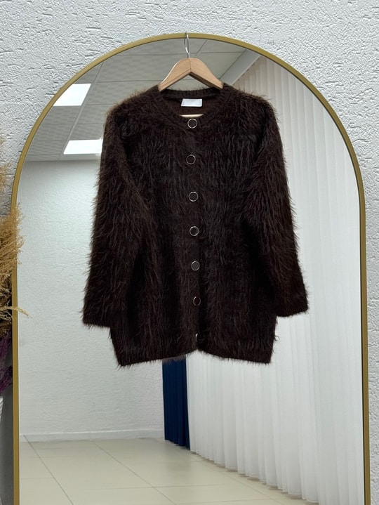 Şevkinaz Sakallı Yumoş Hırka-KR5039 Kahve