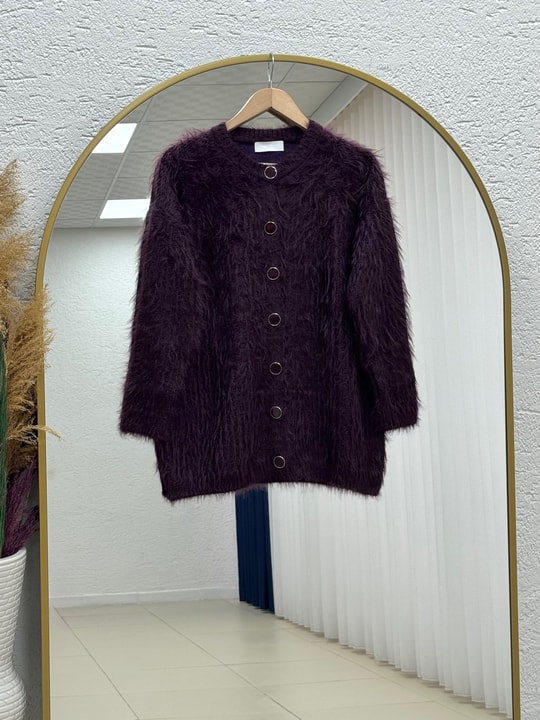 Şevkinaz Sakallı Yumoş Hırka-KR5039 Mürdüm