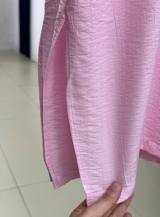 Şeyma Kendinden Desenli Geniş Kol Gömlek-Çİ943 Pembe