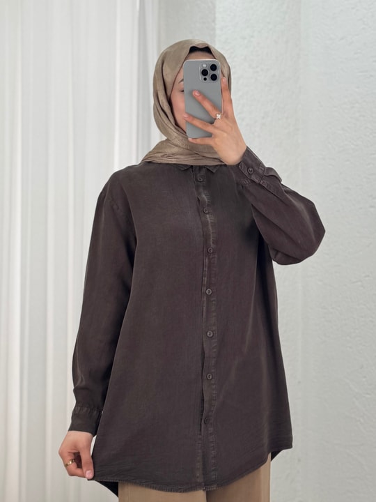 Sima Önü Kısa Arkası Uzun Gömlek-MA3011 Kahve