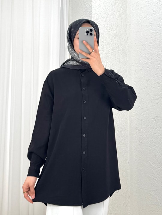 Sima Önü Kısa Arkası Uzun Gömlek-MA3011 Siyah