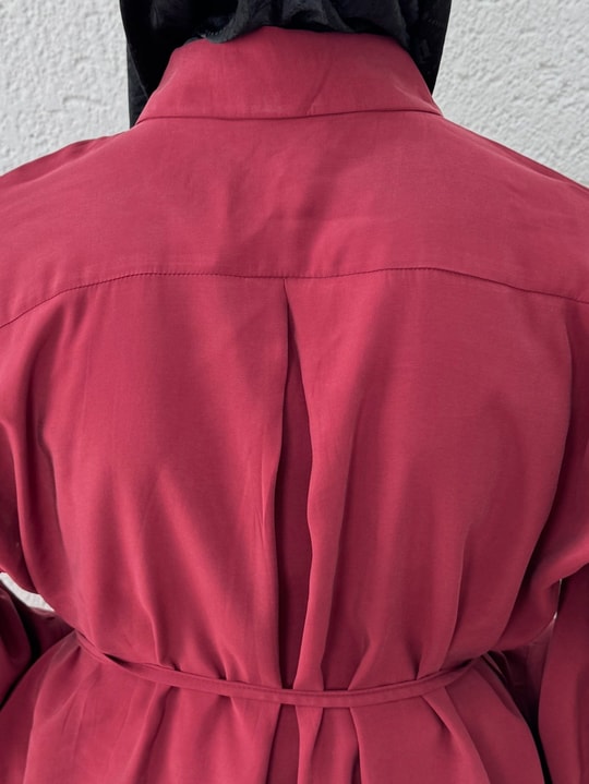 Şimal Kemerli Oversize Geniş Kol Gömlek-Çİ513.5 Bordo