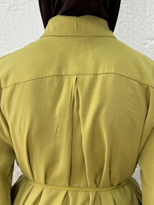 Şimal Kemerli Oversize Geniş Kol Gömlek-Çİ513.5 Yağ Yeşili