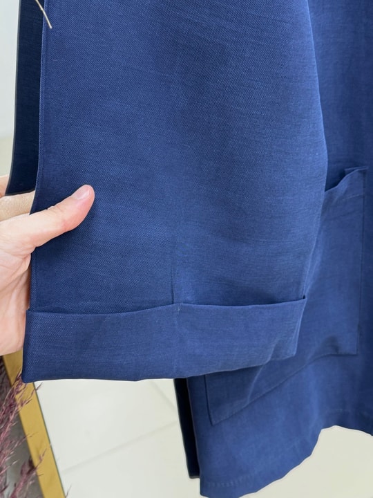 Simge Çift Cepli Kolu Dikişli 3lü Pantolonlu Takım-MF255 Lacivert