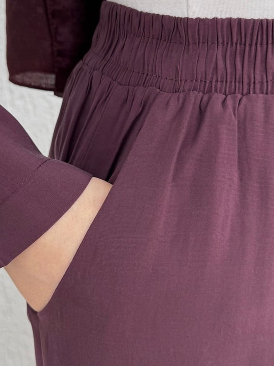 Şimşek Yandan Bağlamalı Gold Düğmeli Pantolonlu Takım-GS2418 Mürdüm