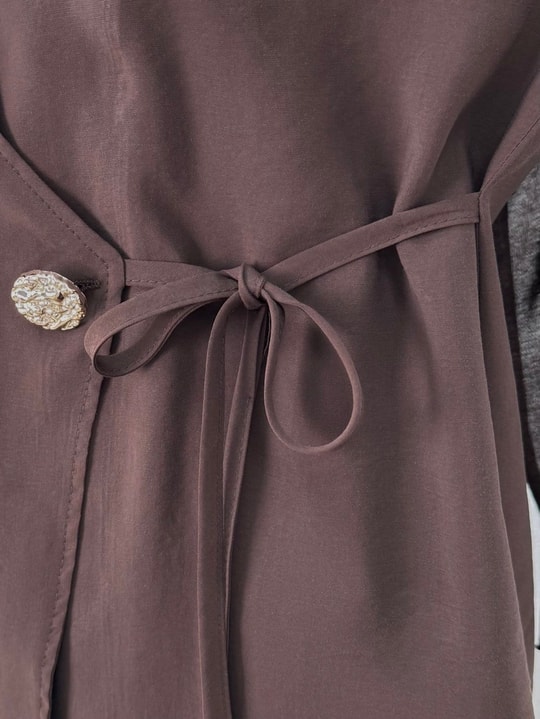 Şimşek Yandan Bağlamalı Gold Düğmeli Pantolonlu Takım-GS2418 Kahve