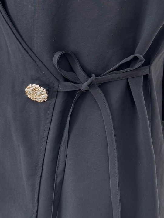 Şimşek Yandan Bağlamalı Gold Düğmeli Pantolonlu Takım-GS2418 Siyah