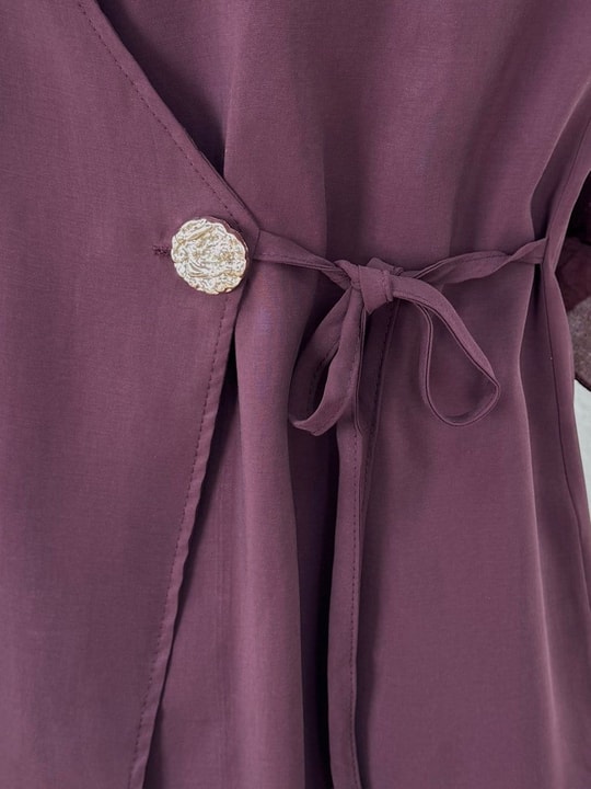 Şimşek Yandan Bağlamalı Gold Düğmeli Pantolonlu Takım-GS2418 Mürdüm