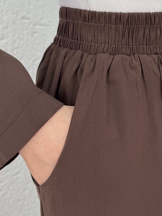 Şimşek Yandan Bağlamalı Gold Düğmeli Pantolonlu Takım-GS2418 Kahve