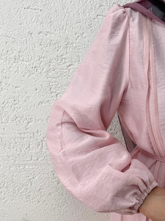 Taliz Dikiş Detaylı Kol Ucu Lastikli Vual Elbise-PA9885 Pembe