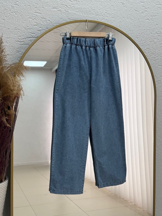 Talya Önü Pensli Düğmeli Pantolonlu Kot Takım-BN8693 Mavi