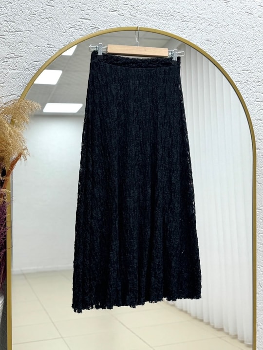Tomris Astarlı Dantel Etek-MT6549 Siyah
