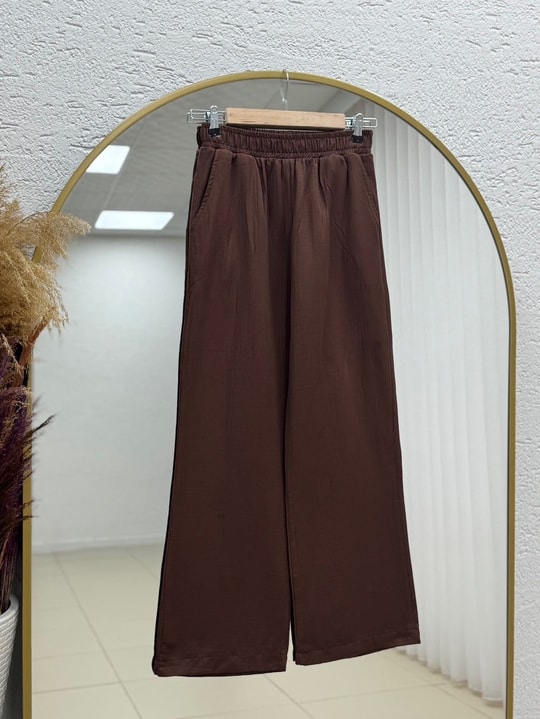 Toprak Tek Düğmeli Beli Büzgülü Pantolonlu Takım-ZŞ7079 Kahve